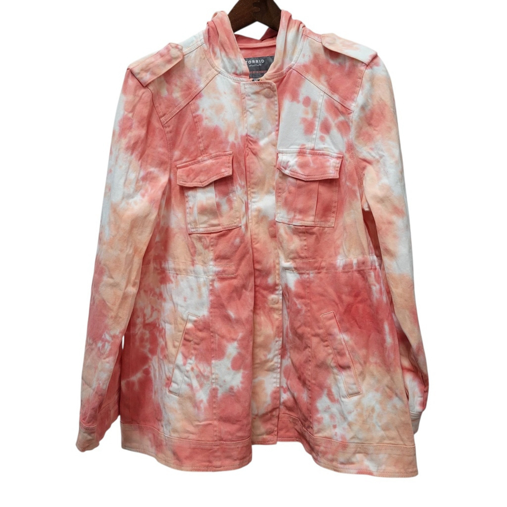 Torrid Women Full-Zip Tie-Dye Roll-Tab Hoodie Jacket Size 0 Excellent Condition